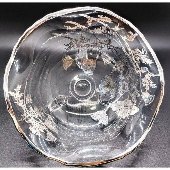 Silver City Flanders 3-Toed Footed Bowl Poppies Silver Overlay Candy Vintage - Picture 11 of 14